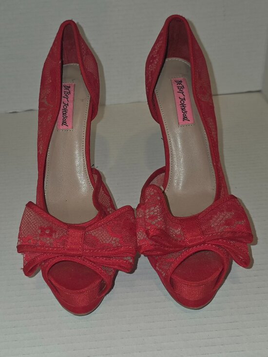 Betsey Johnson Shoes - Betsey Johnson red lace stiletto heels size 9M